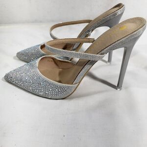 Bigtree Womens Sparkly Shimmery Pointed Toe Heels  Silver Size40 US 8